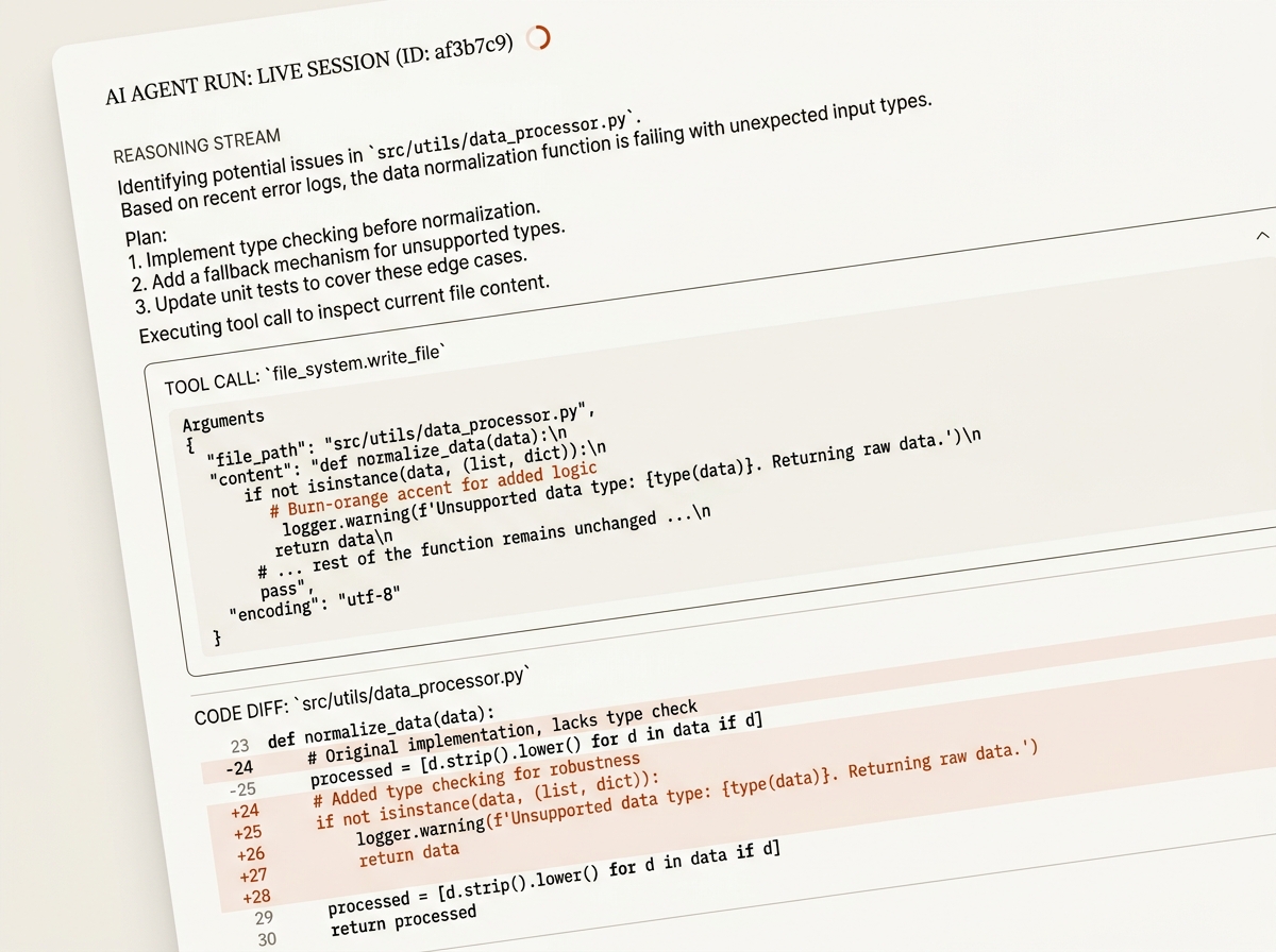 Live agent run — streamed reasoning & tool calls