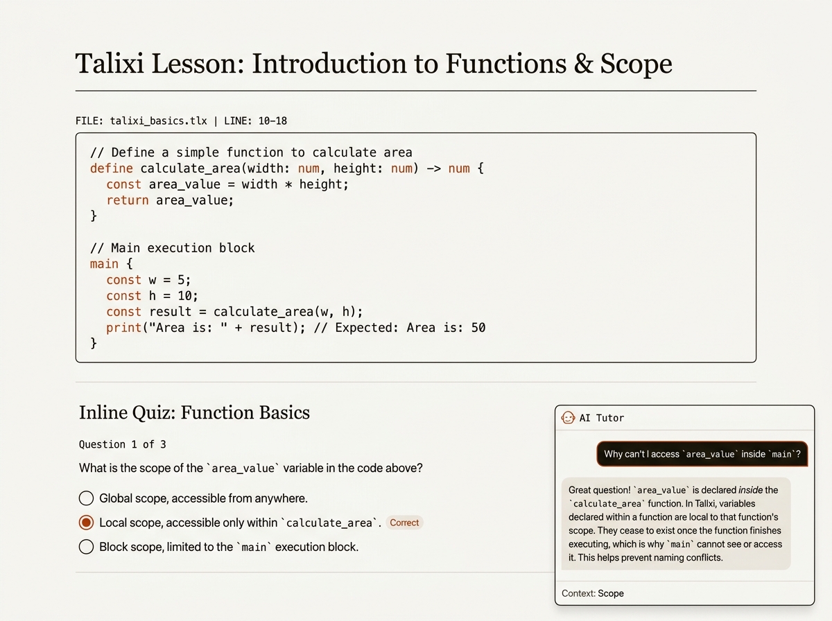 In-lesson AI tutor & interactive content
